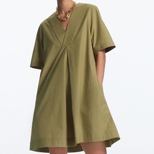 NWOT COS poplin mini shirt dress - khaki